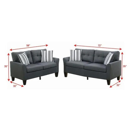 2pc Sofa Set Sofa And Loveseat Charcoal Glossy