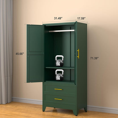 Metal Armoire Wardrobe Closet Storage Cabinet With Hanging Rod