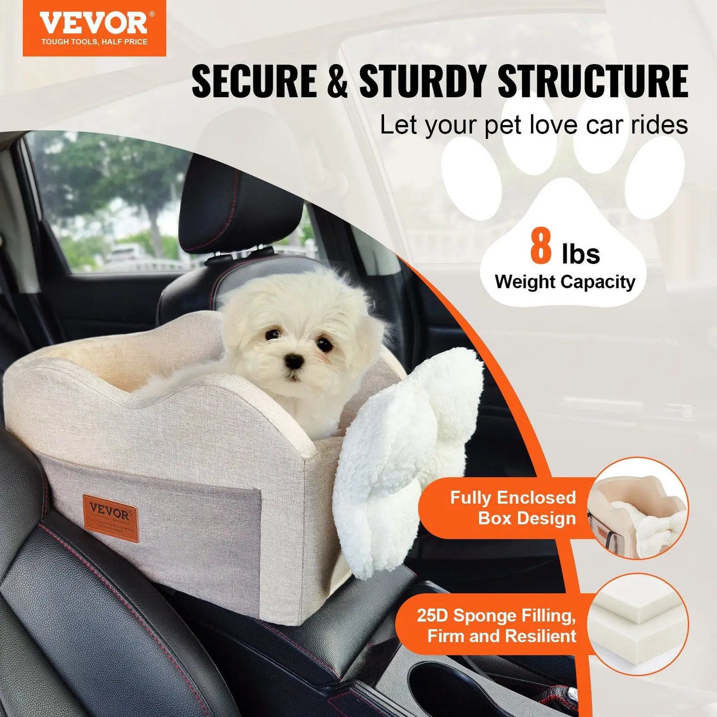 Dog Car Seat for Center Console | Small Dogs up to 8 lbs.