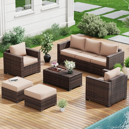 Wicker Rattan Sofa & Outdoor Sectional Set with Ottomans