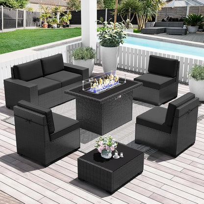 13 Pieces Outdoor Patio Furniture Set with 44" Fire Pit Table