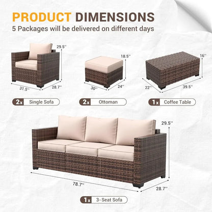 Wicker Rattan Sofa & Outdoor Sectional Set with Ottomans