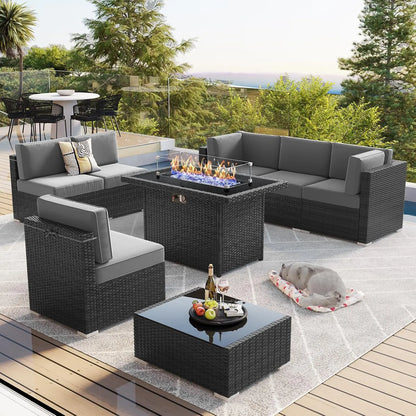 13 Pieces Outdoor Patio Furniture Set with 44" Fire Pit Table