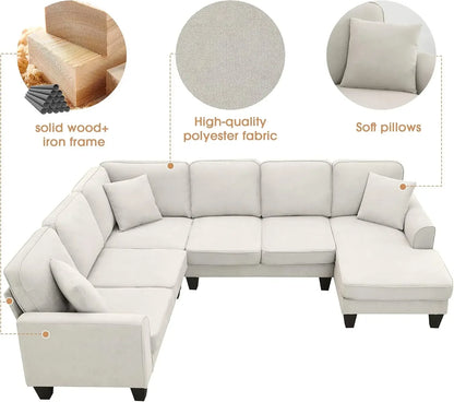 7 Seat Modern Convertible Sectional U-Shaped Sofa