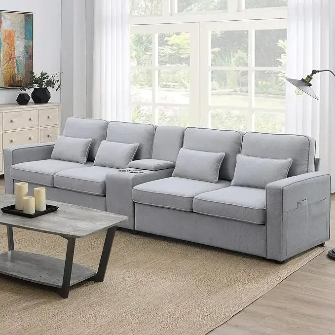 Sectional Sofa with Console, Holders and USB Ports & Wireless Chargers