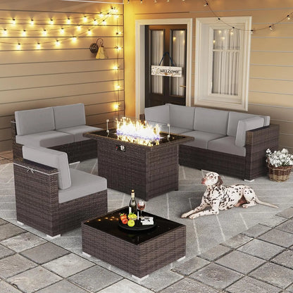 13 Pieces Outdoor Patio Furniture Set with 44" Fire Pit Table