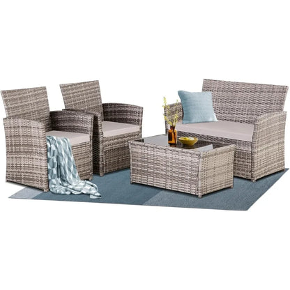 4 PC Outdoor Wicker Conversation Set