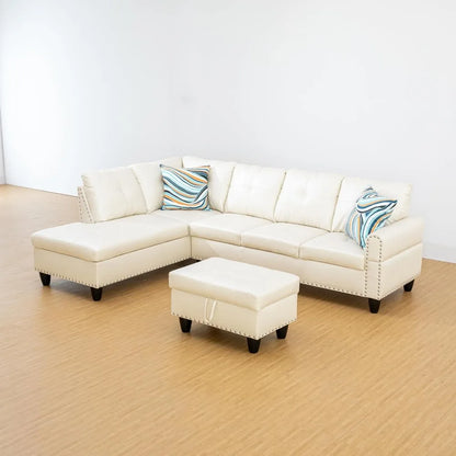 3-Piece Sectional Couch with Chaise Lounge and Storage Ottoman