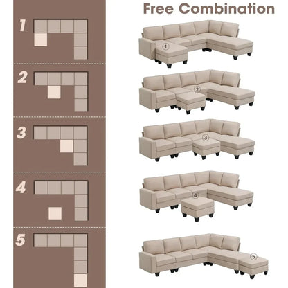 7 Seat Modern Convertible Sectional U-Shaped Sofa