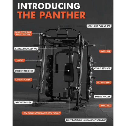 Dual Pulley Functional Trainer, Squat Rack with Cable Crossover System, Home Gym Trainer, Pull-Up Bar, Spotter Arms