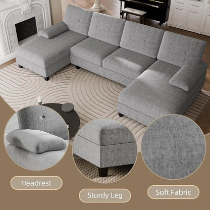 4 Seat Sofa Set Modular Sofa with Double Chaise