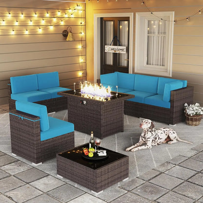 13 Pieces Outdoor Patio Furniture Set with 44" Fire Pit Table