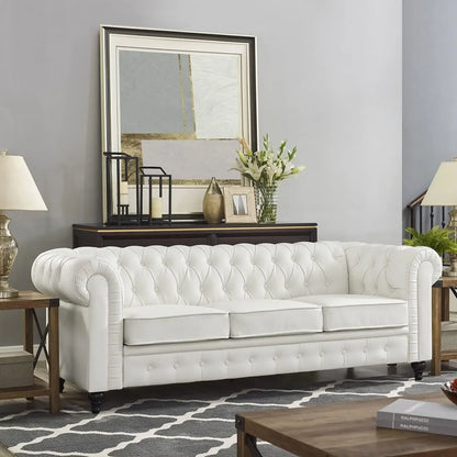 Modern Chesterfield Tufted Leather Sofa Set