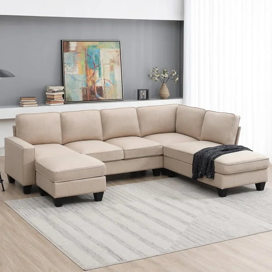 7 Seat Modern Convertible Sectional U-Shaped Sofa