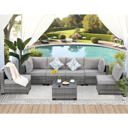 7 Pieces Wicker Outdoor Patio Furniture Set