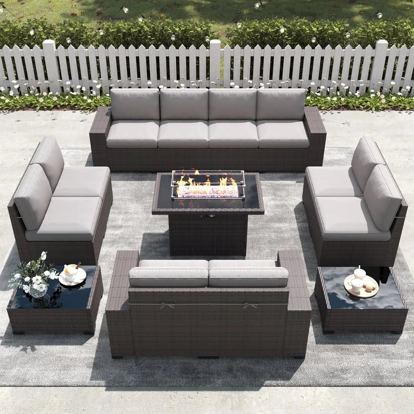 13 Pieces Outdoor Patio Furniture Set with 44" Fire Pit Table