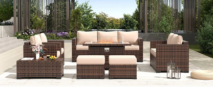 Wicker Rattan Sofa & Outdoor Sectional Set with Ottomans