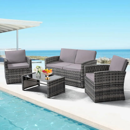 Outside Rattan Sectional Sofa Cushioned Furniture Set Wicker Sofa