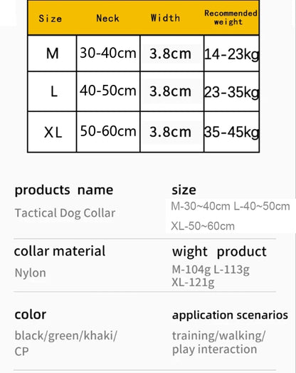 Nylon Tactical Dog Collar for Medium to Large Breeds