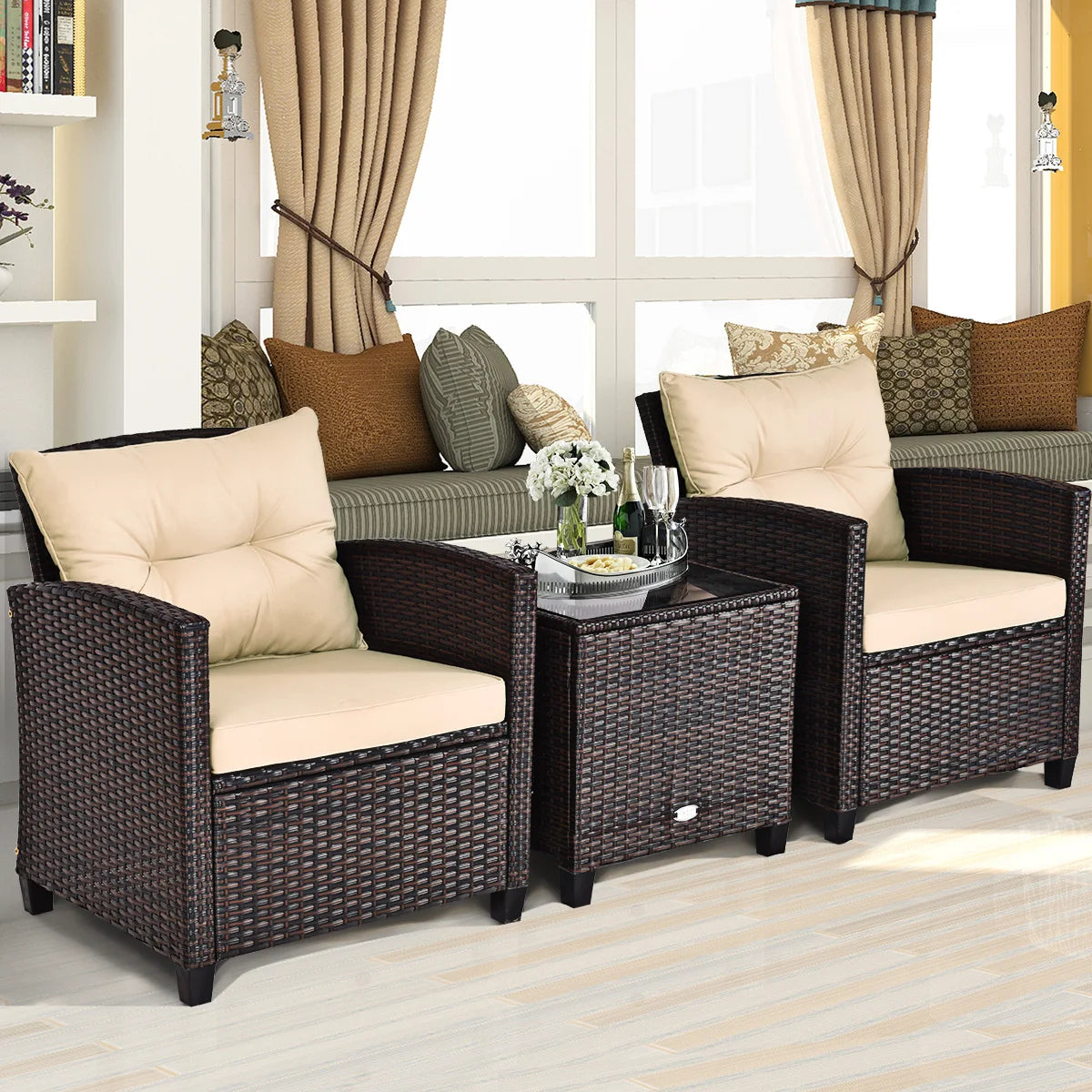 3pc Rattan Patio Set with Coffee Table