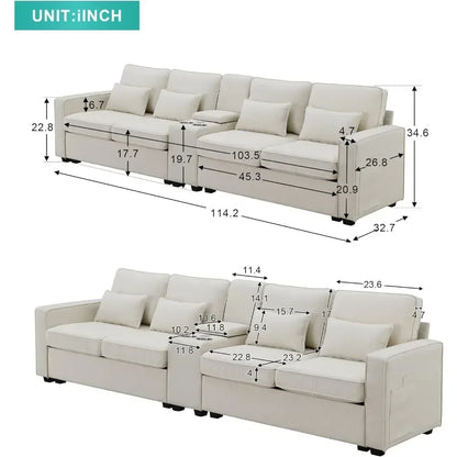 Sectional Sofa with Console, Holders and USB Ports & Wireless Chargers