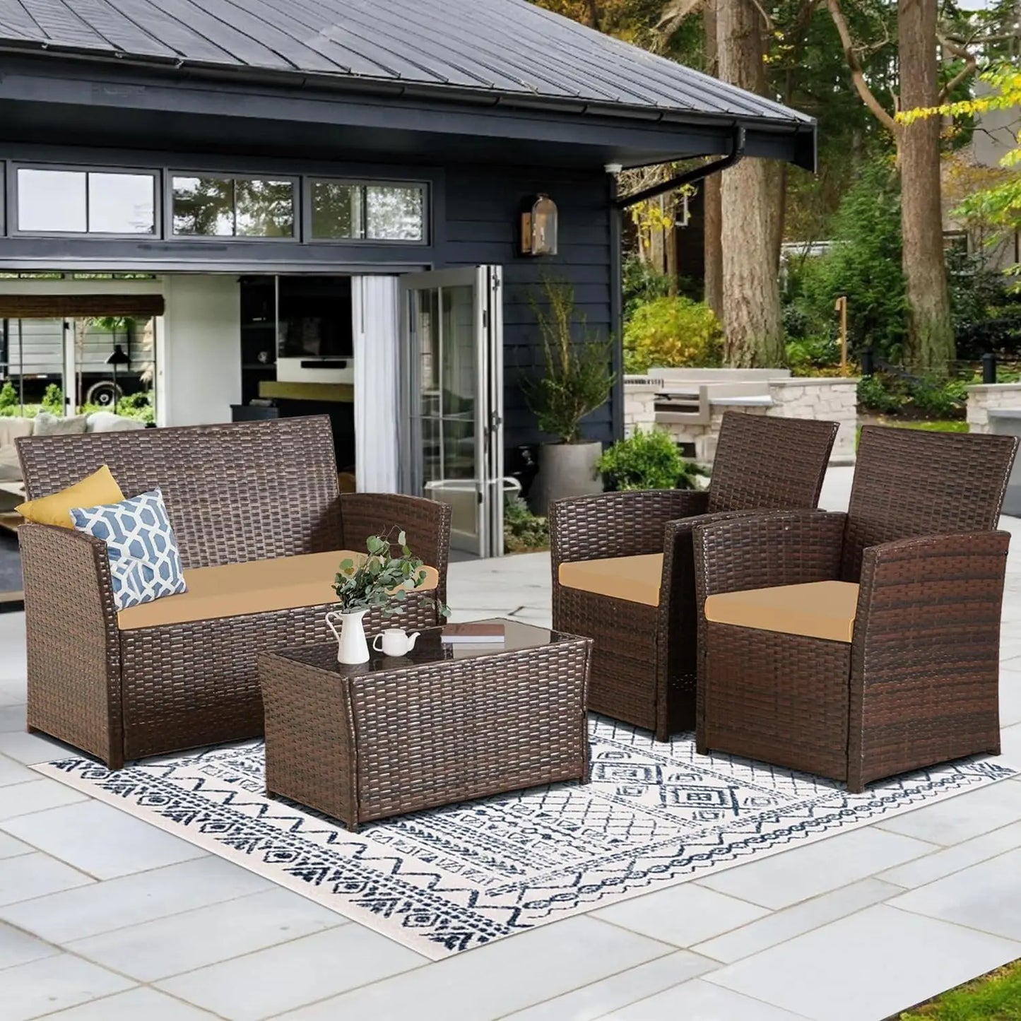 4 PC Outdoor Wicker Conversation Set