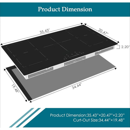 36-inch induction cooktop, 5 supercharged burners, built-in electric cooktop, 220-240V, 9000W