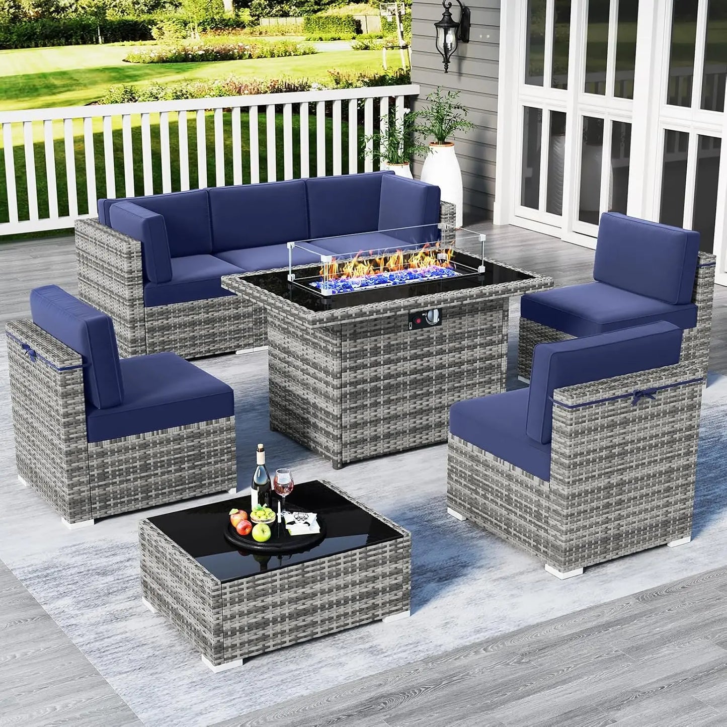 13 Pieces Outdoor Patio Furniture Set with 44" Fire Pit Table