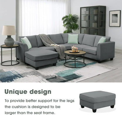 7 Seat Modern Convertible Sectional U-Shaped Sofa