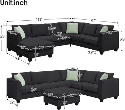 7 Seat Modern Convertible Sectional U-Shaped Sofa