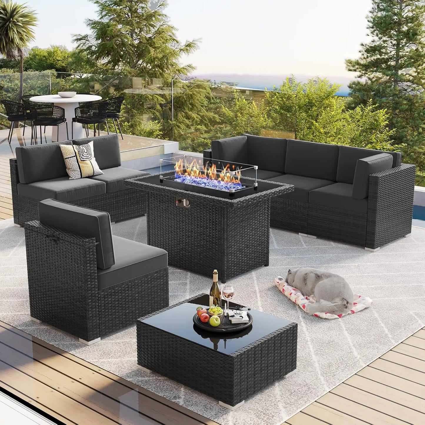 13 Pieces Outdoor Patio Furniture Set with 44" Fire Pit Table