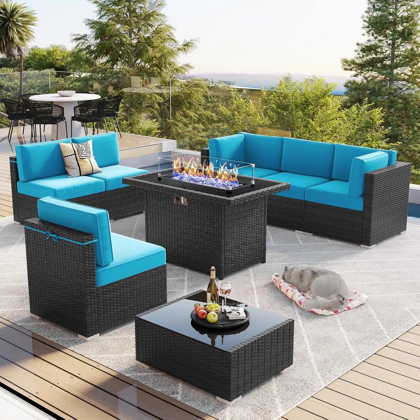 13 Pieces Outdoor Patio Furniture Set with 44" Fire Pit Table