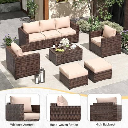 Wicker Rattan Sofa & Outdoor Sectional Set with Ottomans