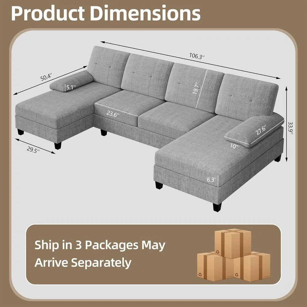 4 Seat Sofa Set Modular Sofa with Double Chaise