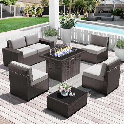 13 Pieces Outdoor Patio Furniture Set with 44" Fire Pit Table