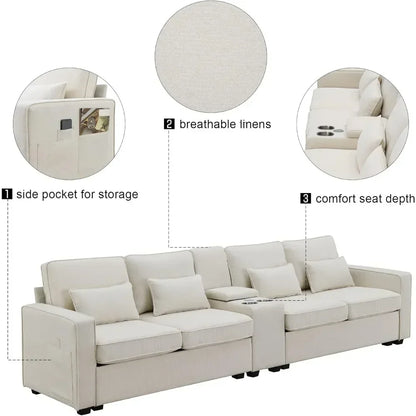 Sectional Sofa with Console, Holders and USB Ports & Wireless Chargers