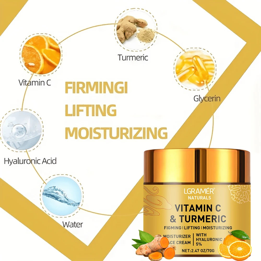 Vitamin C Turmeric Face cream w/ Retinol - Moisturizing & Firming Hyaluronic Cream