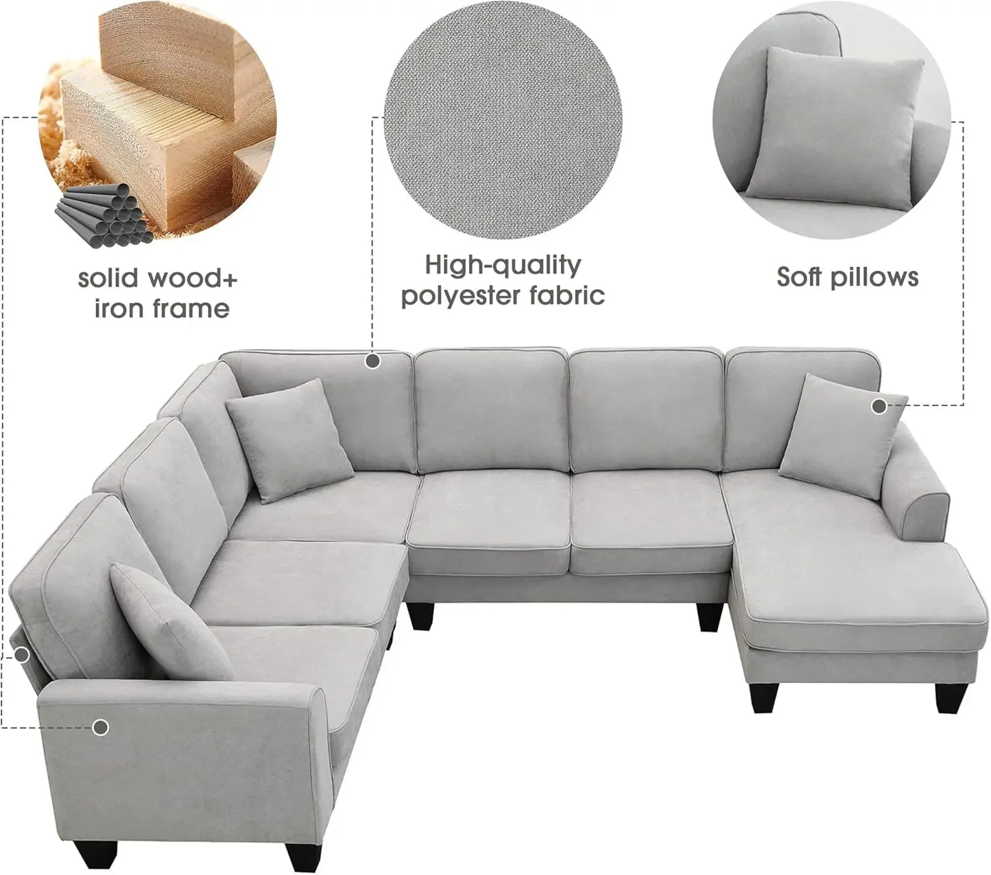 7 Seat Modern Convertible Sectional U-Shaped Sofa