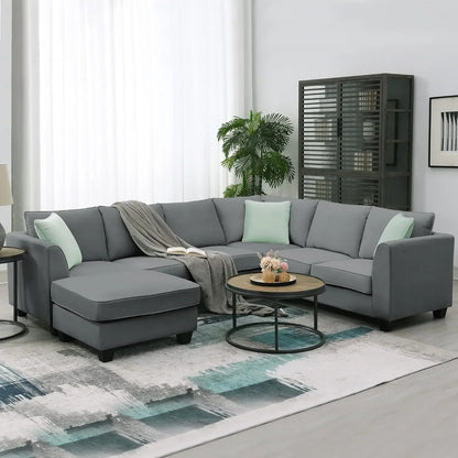 7 Seat Modern Convertible Sectional U-Shaped Sofa