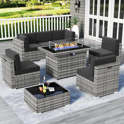 13 Pieces Outdoor Patio Furniture Set with 44" Fire Pit Table