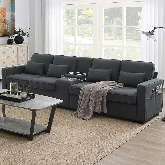 Sectional Sofa with Console, Holders and USB Ports & Wireless Chargers