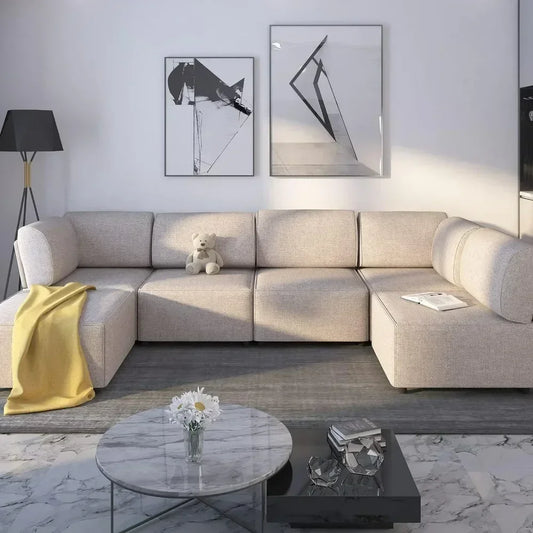 U-Shaped Sectional 6 Seat Sofa with Ottoman