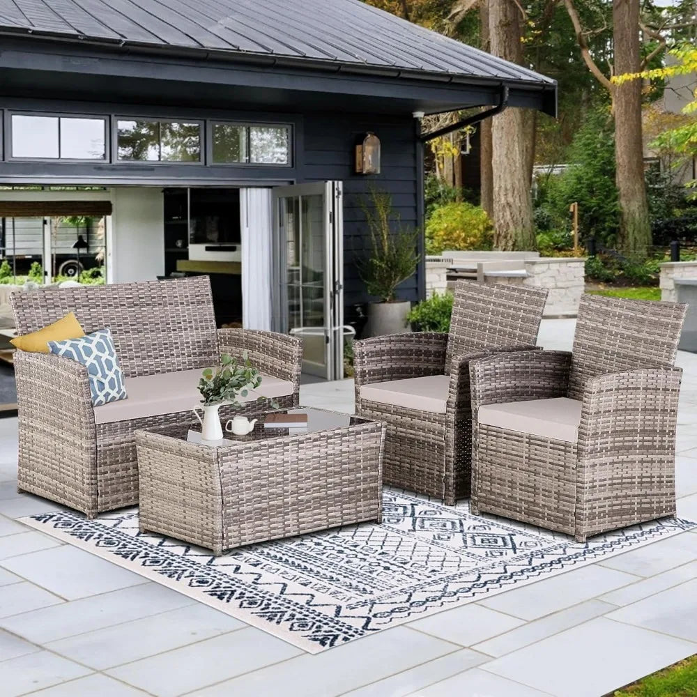 4 PC Outdoor Wicker Conversation Set