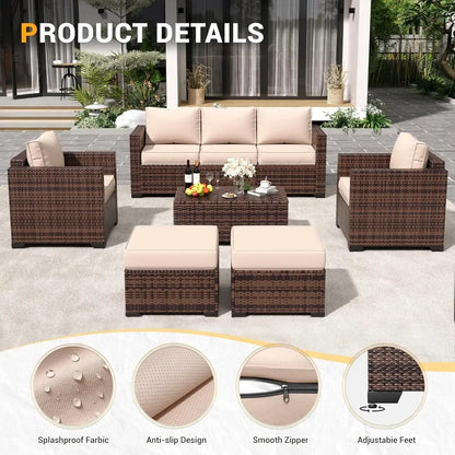 Wicker Rattan Sofa & Outdoor Sectional Set with Ottomans