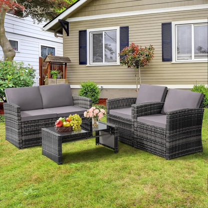 Outside Rattan Sectional Sofa Cushioned Furniture Set Wicker Sofa