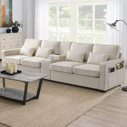 Sectional Sofa with Console, Holders and USB Ports & Wireless Chargers