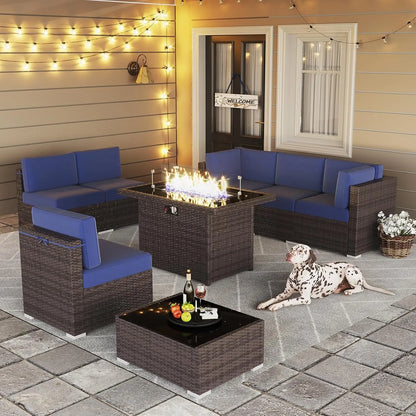 13 Pieces Outdoor Patio Furniture Set with 44" Fire Pit Table