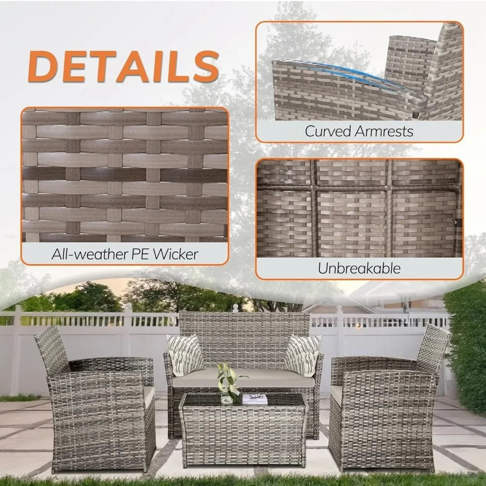 4 PC Outdoor Wicker Conversation Set