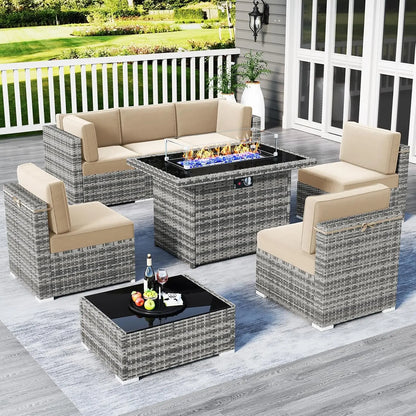 13 Pieces Outdoor Patio Furniture Set with 44" Fire Pit Table