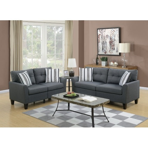 2pc Sofa Set Sofa And Loveseat Charcoal Glossy